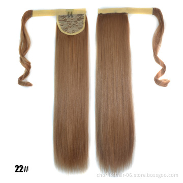 Wholesale Natural Blonded Synthetic Hair Ponytail Extensions Silky Straight Clip In Ponytail Wrap Around Synthetic Hair forWomen